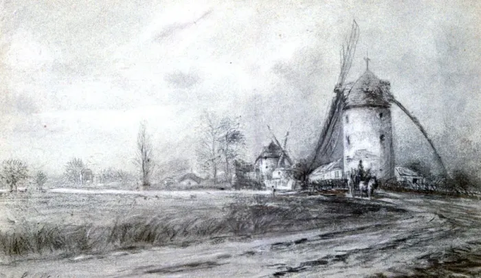 Framed Print : Landscape with Windmill, c1855-1892. Artist: Stanislas Lepine Framed Print : Landscape with Windmill, c1855-1892. Artist: Stanislas Lepine