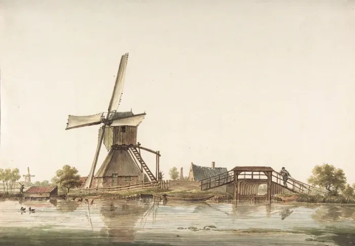 Framed Print : Landscape with Windmill, late 18th century. Creator: Anthonie Erkelens Framed Print : Landscape with Windmill, late 18th century. Creator: Anthonie Erkelens