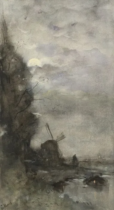 Framed Print : Landscape with a windmill by moonlight, 1847-1899. Creator: Jacob Henricus Maris Framed Print : Landscape with a windmill by moonlight, 1847-1899. Creator: Jacob Henricus Maris