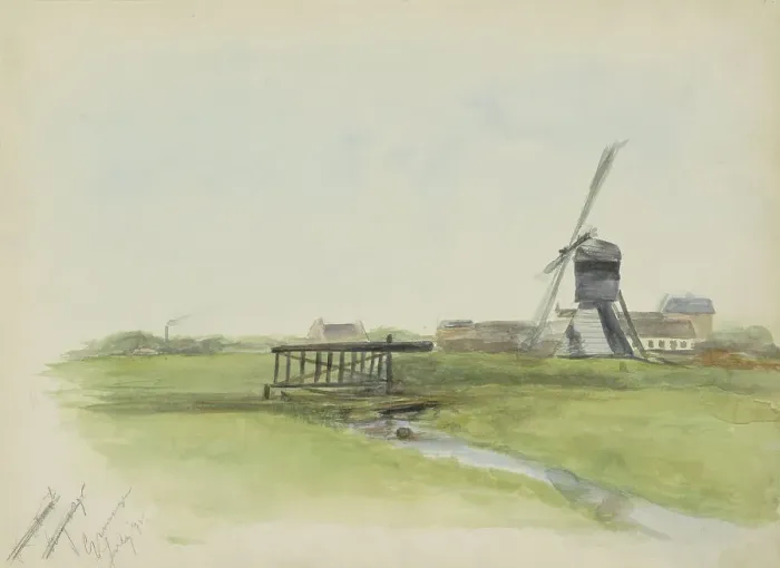 Framed Print : Landscape with windmill near Groningen, 1895. Creator: Christiaan Huidekoper Framed Print : Landscape with windmill near Groningen, 1895. Creator: Christiaan Huidekoper