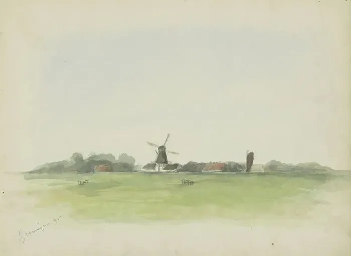 Framed Print : Landscape with windmill near Groningen, 1895. Creator: Christiaan Huidekoper Framed Print : Landscape with windmill near Groningen, 1895. Creator: Christiaan Huidekoper