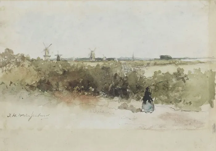 Framed Print : Landscape with windmills, 1834-1903. Creator: Jan Hendrik Weissenbruch Framed Print : Landscape with windmills, 1834-1903. Creator: Jan Hendrik Weissenbruch