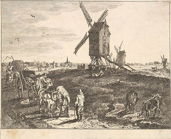 Landscape with Windmills and Cart. Creator: Unknown