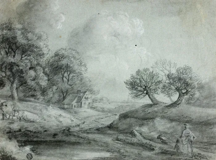 Framed Print : Landscape with Woman and Cows (recto); Sketch of a Landscape (verso), n.d. Creators: Richard Wilson, Thomas Morro Framed Print : Landscape with Woman and Cows (recto); Sketch of a Landscape (verso), n.d. Creators: Richard Wilson, Thomas Morro