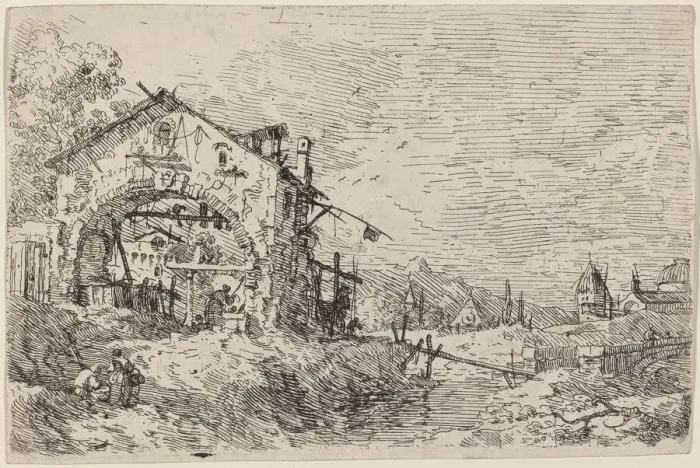 Framed Print : Landscape with a Woman at a Well, c. 1735 / 1746. Creator: Canaletto Framed Print : Landscape with a Woman at a Well, c. 1735 / 1746. Creator: Canaletto