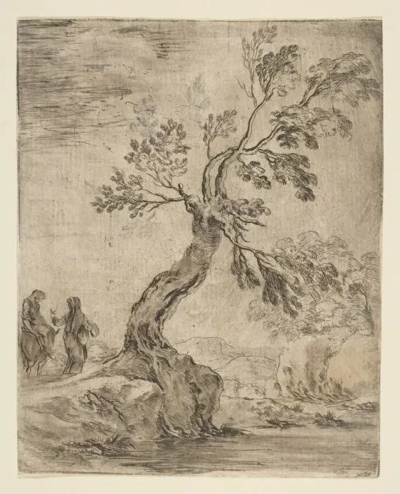 Framed Print : Landscape with two women, one mounted on a donkey, ca. 1660. Creator: Stefano della Bella Framed Print : Landscape with two women, one mounted on a donkey, ca. 1660. Creator: Stefano della Bella