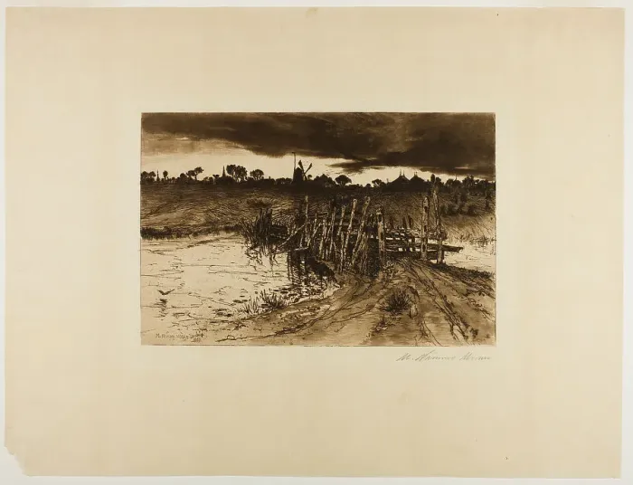 Framed Print : Landscape with Mill and a Wooden Bridge, 1883. Creator: Mary Nimmo Framed Print : Landscape with Mill and a Wooden Bridge, 1883. Creator: Mary Nimmo