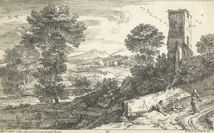 Framed Print : Landscapes IV. Beggar, 1660-1700. Creator: Adriaan van der Cabel Framed Print : Landscapes IV. Beggar, 1660-1700. Creator: Adriaan van der Cabel