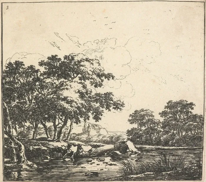 Framed Print : Eight landscapes. Plate 3. A river winding through a forest, 1640-51. Creator: Herman Naiwincx Framed Print : Eight landscapes. Plate 3. A river winding through a forest, 1640-51. Creator: Herman Naiwincx