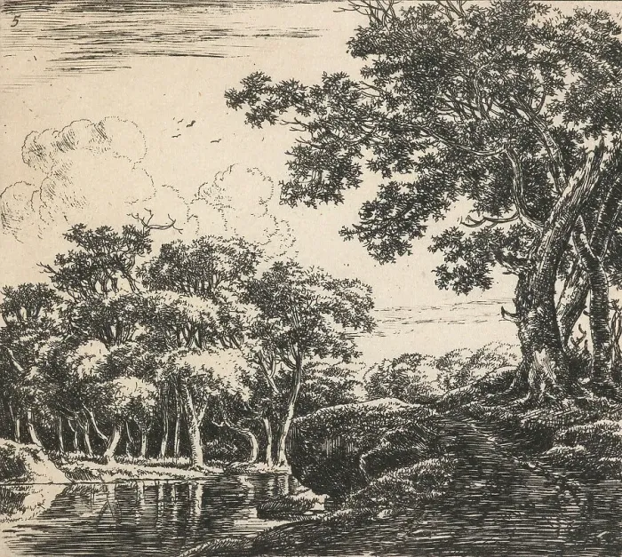 Framed Print : Eight landscapes. Plate 5. Three tall trees on a hill, 1640-51. Creator: Herman Naiwincx Framed Print : Eight landscapes. Plate 5. Three tall trees on a hill, 1640-51. Creator: Herman Naiwincx