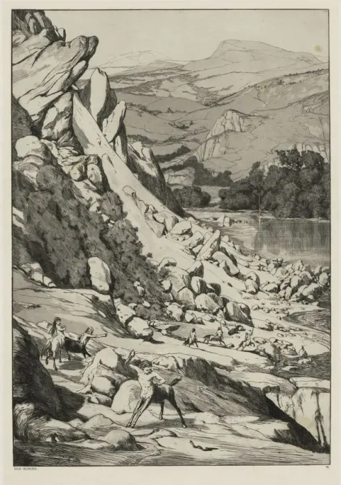 Framed Print : Landslide (Opus IV, 6), 1881. Creator: Max Klinger (German, 1857-1920) Framed Print : Landslide (Opus IV, 6), 1881. Creator: Max Klinger (German, 1857-1920)