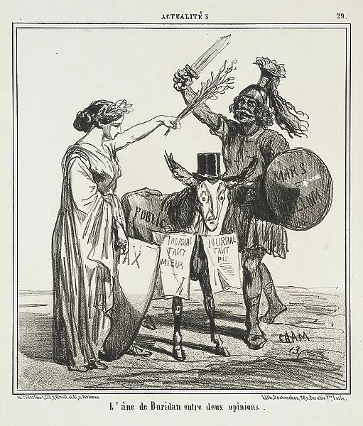 L'âne de Buridan entre deux opinions, 1859. Creator: Cham