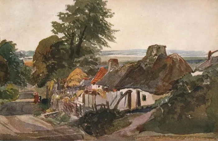 Framed Print : A Lane With Cottages, c1820. Artist: Peter de Wint Framed Print : A Lane With Cottages, c1820. Artist: Peter de Wint