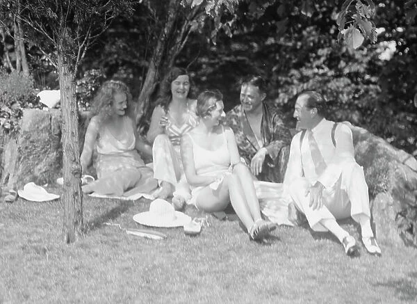 Langeloth group on Langeloth estate, Riverside, Connecticut, seated outdoors, 1932 June 7. Creator: Arnold Genthe