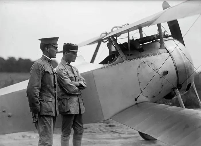 Framed Print : Langley Field, Va. - French Nieuport Plane, Type 17, with Capt. J.C. Bartolf And Lt. E... 1917. Creator: Harris & Ewing. Langley Field, Va. - French Nieuport Plane, Type 17, with Capt. J.C. Bartolf And Lt. E... 1917. Creator: Harris & Ewing