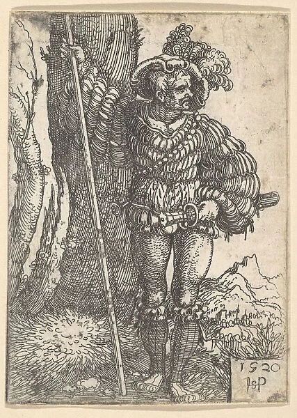 A Lansquenet Standing by a Tree, 1520. Creator: Sebald Beham