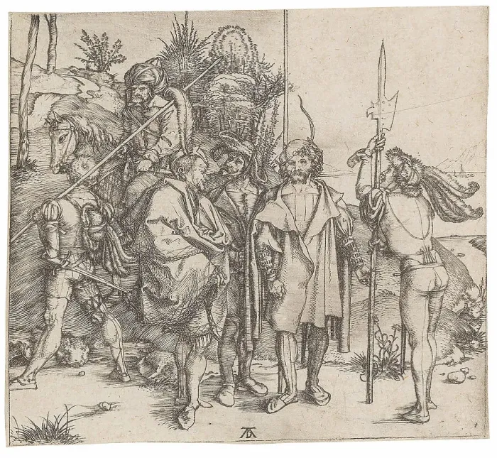 Framed Print : Five lansquenets and an Oriental on horseback, c. 1496. Creator: Dürer, Albrecht (1471-1528) Framed Print : Five lansquenets and an Oriental on horseback, c. 1496. Creator: Dürer, Albrecht (1471-1528)
