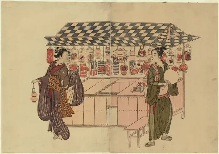 Framed Print : The Lantern Shop, c. 1765. Creator: Suzuki Harunobu Framed Print : The Lantern Shop, c. 1765. Creator: Suzuki Harunobu