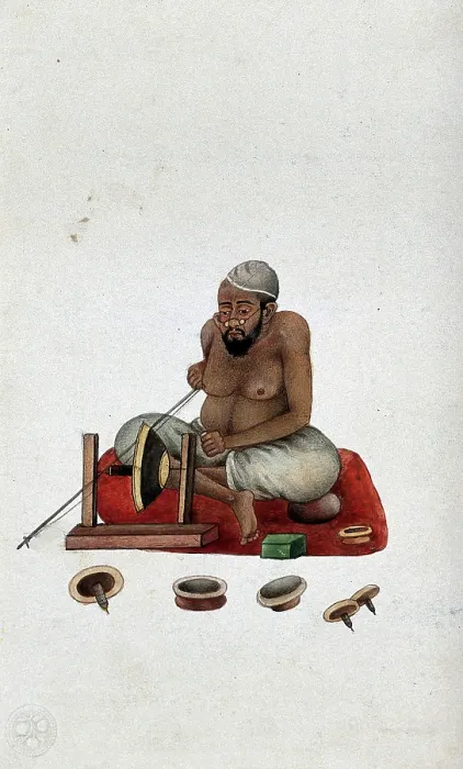 Framed Print : A lapidary at work cutting and polishing stones, (between 1800 and 1899?). Creator: Unknown Framed Print : A lapidary at work cutting and polishing stones, (between 1800 and 1899?). Creator: Unknown