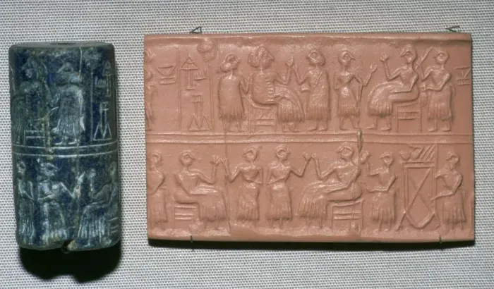 Framed Print : Lapis lazuli cylinder seal, from Ur, southern Iraq, c2600 BC Framed Print : Lapis lazuli cylinder seal, from Ur, southern Iraq, c2600 BC