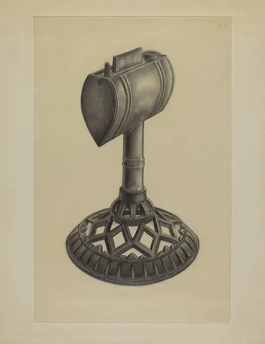 Framed Print : Lard Oil Lamp, c. 1937. Creator: Milton Grubstein Framed Print : Lard Oil Lamp, c. 1937. Creator: Milton Grubstein