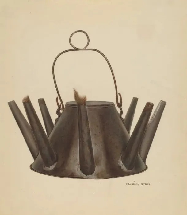 Framed Print : Lard Oil Lamp, c. 1940. Creator: Franklyn Syres Framed Print : Lard Oil Lamp, c. 1940. Creator: Franklyn Syres
