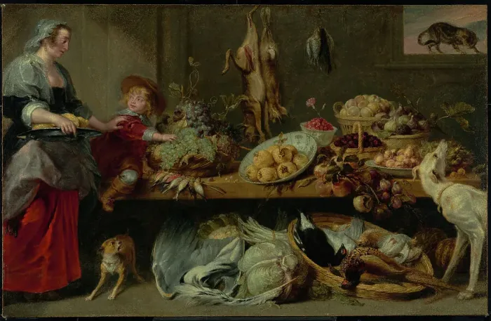 Framed Print : Larder Still Life with Housekeeper and Young Boy, 1636-1638. Creators: Frans Snyders, Workshop of Peter Paul Rubens, Workshop of Frans Snijders Framed Print : Larder Still Life with Housekeeper and Young Boy, 1636-1638. Creators: Frans Snyders, Workshop of Peter Paul Rubens, Workshop of Frans Snijders