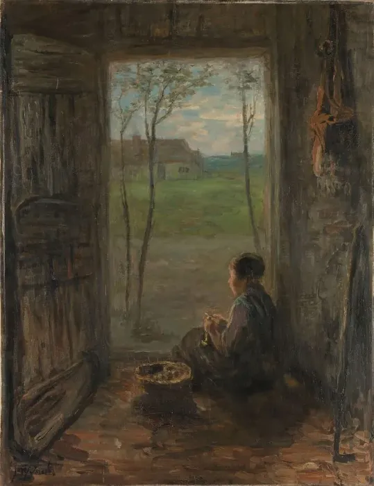 Framed Print : A Laren Scene, 1905. Creator: Jozef Israels Framed Print : A Laren Scene, 1905. Creator: Jozef Israels