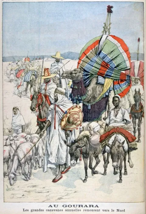 Framed Print : The large annual caravans heading north, Gourara, Algeria, 1903 Framed Print : The large annual caravans heading north, Gourara, Algeria, 1903