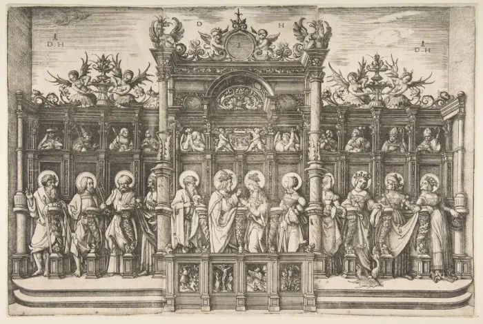 Framed Print : Large Choirstall with Christ Blessing the Virgin, ca. 1518-20. Creator: Daniel Hopfer Framed Print : Large Choirstall with Christ Blessing the Virgin, ca. 1518-20. Creator: Daniel Hopfer