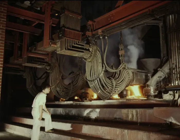 Framed Print : A large electric phosphate smelting furnace used in the making... Muscle Shoals area, Alabama, 1942. Creator: Alfred T Palmer Framed Print : A large electric phosphate smelting furnace used in the making... Muscle Shoals area, Alabama, 1942. Creator: Alfred T Palmer