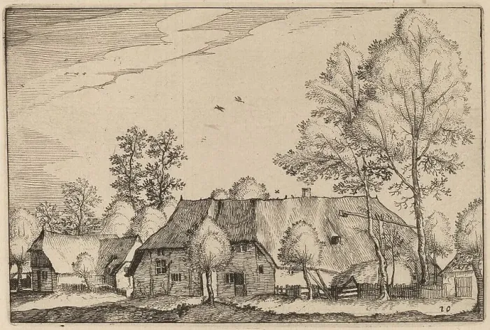 Framed Print : Large Farm, published 1612. Creator: Claes Jansz Visscher Framed Print : Large Farm, published 1612. Creator: Claes Jansz Visscher