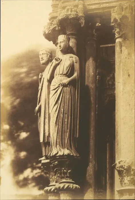Framed Print : [Large Figures on the North Porch, Chartres Cathedral], 1852. Creator: Henri Le Secq