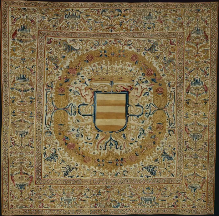 Framed Print : Large Hanging with Crown and Escutcheon, Peru, c. 1700. Creator: Unknown Framed Print : Large Hanging with Crown and Escutcheon, Peru, c. 1700. Creator: Unknown