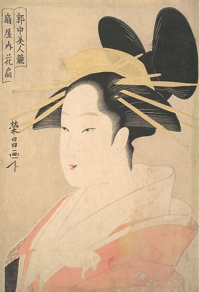 Large Head and Bust Portrait of the Oiran Hanaogi of Ogiya. probably 1798