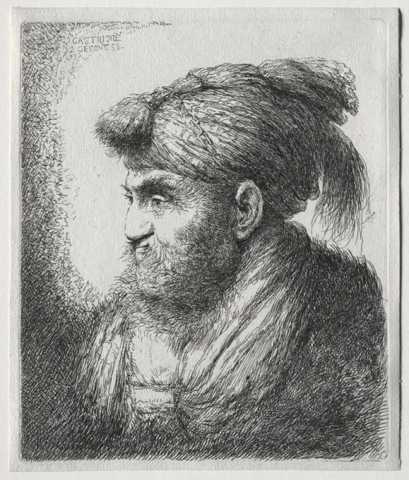 Framed Print : The Large Heads of Men in Oriental Headdress: A Man Nearly in Profile and Turned to Left Framed Print : The Large Heads of Men in Oriental Headdress: A Man Nearly in Profile and Turned to Left