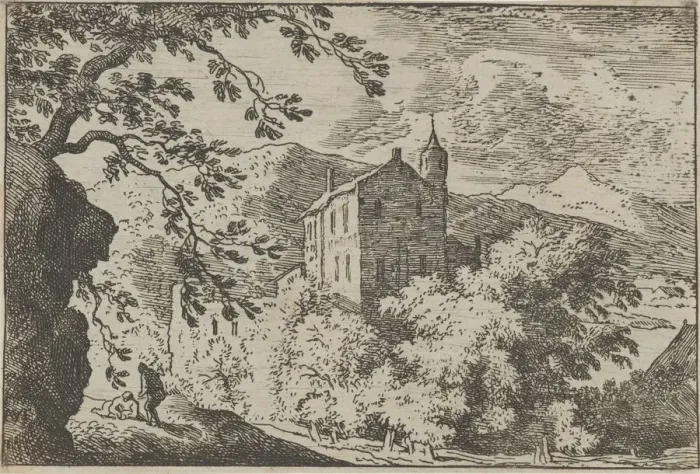 Framed Print : The Large House with the Turret, 17th century. Creator: Allart van Everdingen Framed Print : The Large House with the Turret, 17th century. Creator: Allart van Everdingen