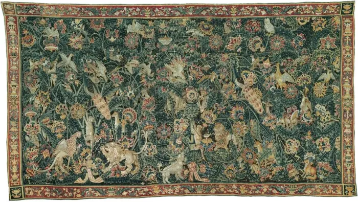 Framed Print : Large Leaf Verdure with Animals and Birds, Southern Netherlands, 1525 / 50 Framed Print : Large Leaf Verdure with Animals and Birds, Southern Netherlands, 1525 / 50