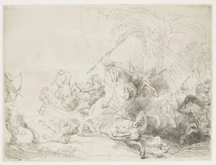 Framed Print : The Large Lion Hunt, 1641. Artist: Rembrandt van Rhijn (1606-1669) Framed Print : The Large Lion Hunt, 1641. Artist: Rembrandt van Rhijn (1606-1669)