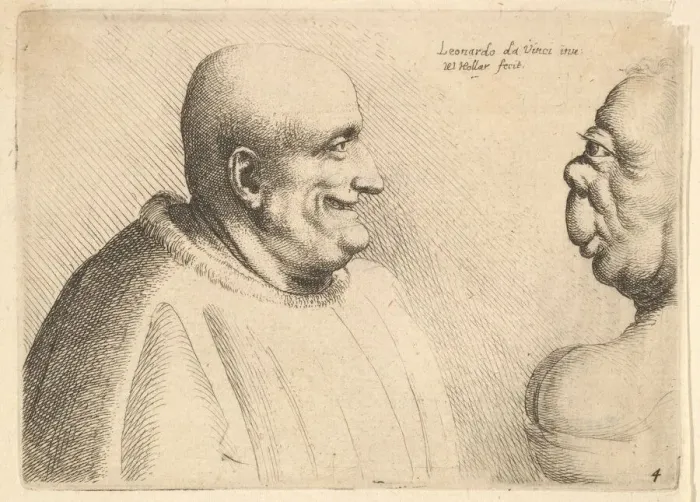 Framed Print : A large man with a bald head facing a grotesque female, 1625-77 Framed Print : A large man with a bald head facing a grotesque female, 1625-77