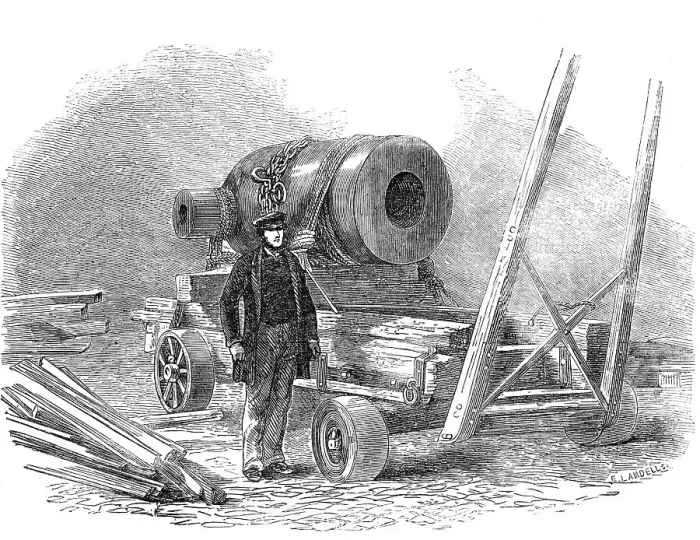 Framed Print : Large Mortar, cast at the Vauxhall Foundry, Liverpool, 1856. Creator: Ebenezer Landells Framed Print : Large Mortar, cast at the Vauxhall Foundry, Liverpool, 1856. Creator: Ebenezer Landells