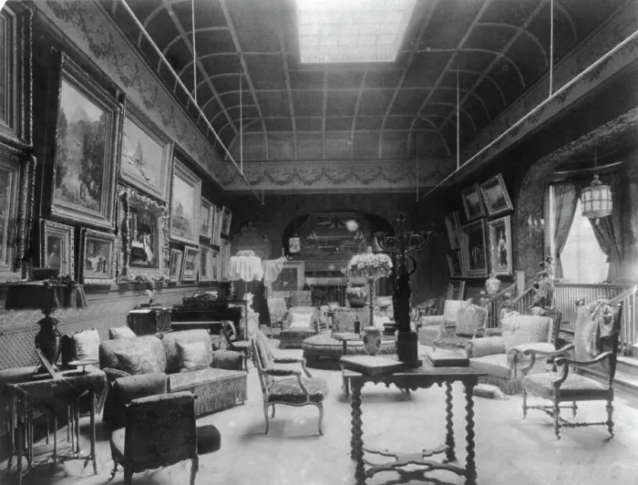 Framed Print : Large parlor of the William C. Whitney house, Washington, D.C. with many paintings on... 1890s. Creator: Frances Benjamin Johnston Framed Print : Large parlor of the William C. Whitney house, Washington, D.C. with many paintings on... 1890s. Creator: Frances Benjamin Johnston