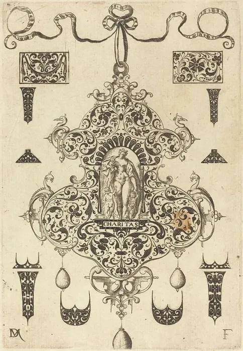 Framed Print : Large Pendant, Charity Standing at Centre, 1593. Creator: Daniel Mignot Framed Print : Large Pendant, Charity Standing at Centre, 1593. Creator: Daniel Mignot