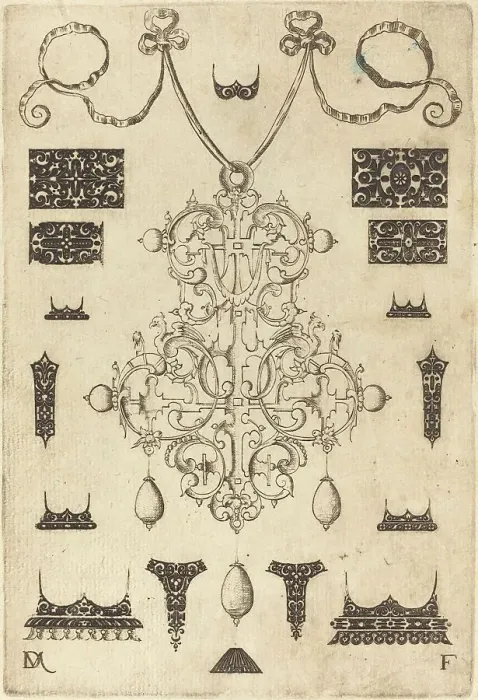 Framed Print : Large Pendant with Three Drops Below, Surrounded by Fifteen Different Studs, 1593. Creator: Daniel Mignot Framed Print : Large Pendant with Three Drops Below, Surrounded by Fifteen Different Studs, 1593. Creator: Daniel Mignot