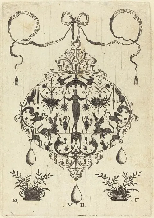 Framed Print : Large Pendant, Flora Standing, Holding a Fruit Garland, 1596. Creator: Daniel Mignot Framed Print : Large Pendant, Flora Standing, Holding a Fruit Garland, 1596. Creator: Daniel Mignot