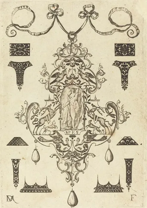 Framed Print : Large Pendant, Hope Standing at Centre, 1593. Creator: Daniel Mignot