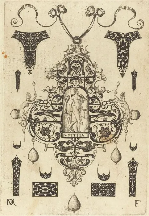 Framed Print : Large Pendant, Justice Standing at Centre, 1593. Creator: Daniel Mignot Framed Print : Large Pendant, Justice Standing at Centre, 1593. Creator: Daniel Mignot