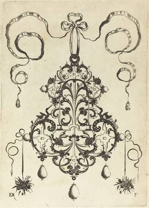 Framed Print : Large Pendant, Lower Left and Right Two Bunches of Grass and Fruit, 1596. Creator: Daniel Mignot Framed Print : Large Pendant, Lower Left and Right Two Bunches of Grass and Fruit, 1596. Creator: Daniel Mignot