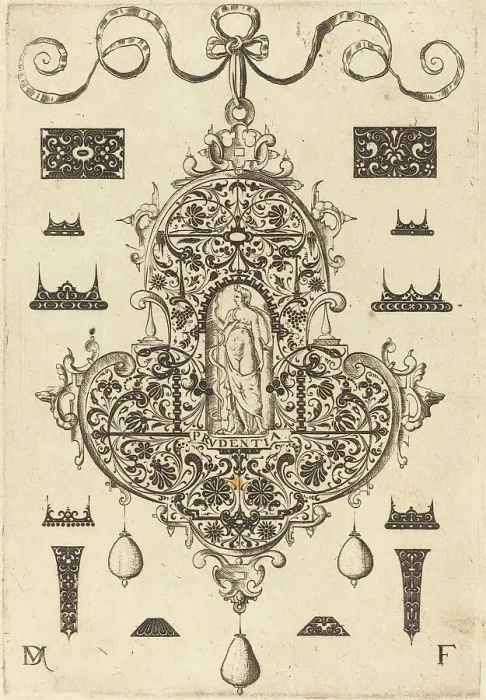 Framed Print : Large Pendant, Prudence Standing at Centre, 1593. Creator: Daniel Mignot Framed Print : Large Pendant, Prudence Standing at Centre, 1593. Creator: Daniel Mignot