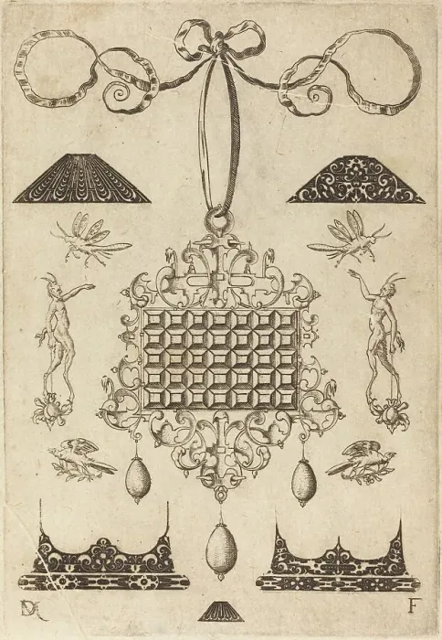 Framed Print : Large Pendant with Square with 35 Flat Stones, 1593. Creator: Daniel Mignot Framed Print : Large Pendant with Square with 35 Flat Stones, 1593. Creator: Daniel Mignot